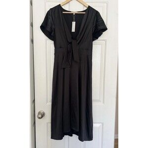 Baltic Born Poppy Satin Midi Dress Black Size Large NWT